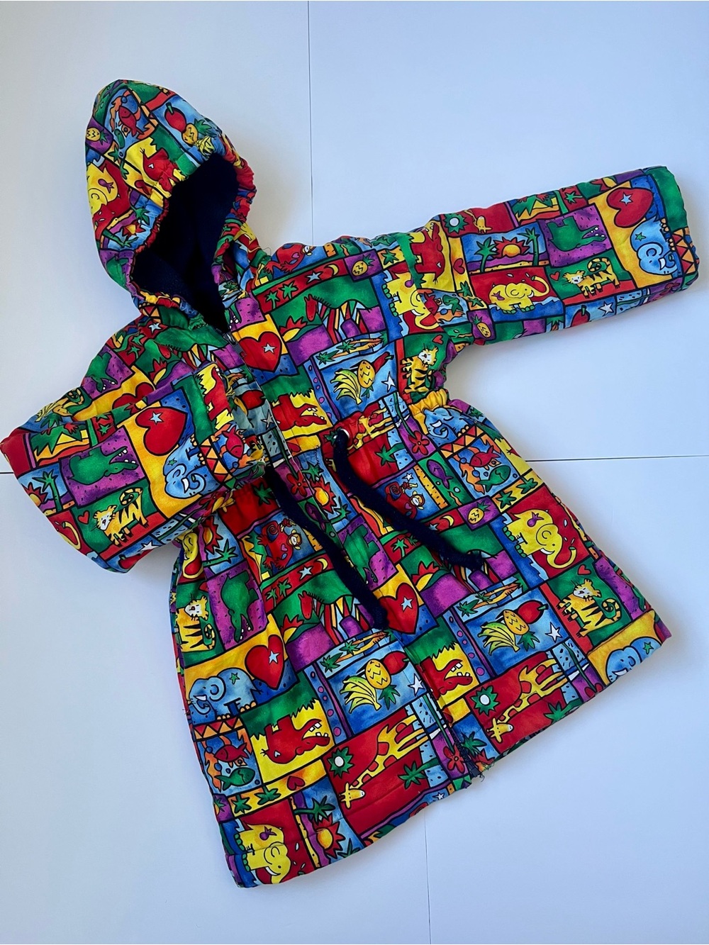 Kids Vintage Multicolor Patterned Hooded Coat - Bright Patchwork Print